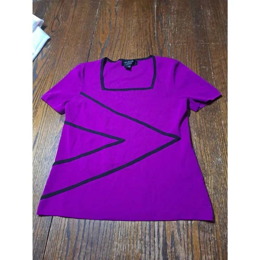 Small Cable & Gauge Petites Short Sleeve Knit Square Neck Shirt Blouse